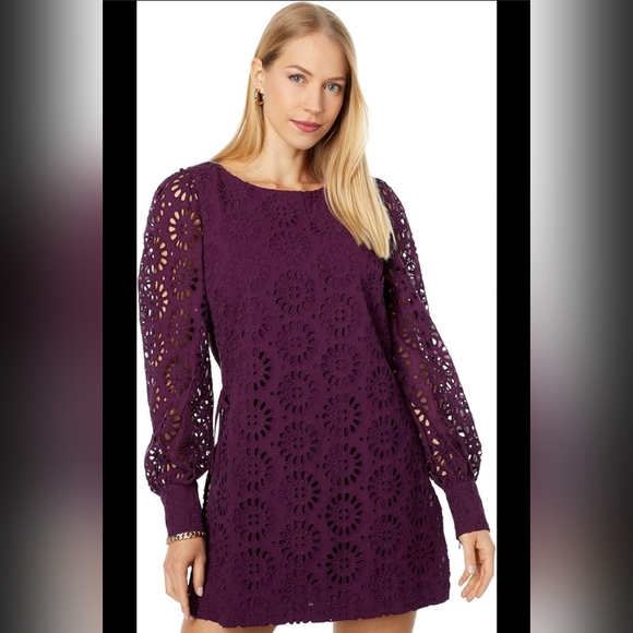 NWT Lilly Pulitzer Aisha eyelet romper cherry ganache oversized pinwheel eye 8 - Picture 1 of 9